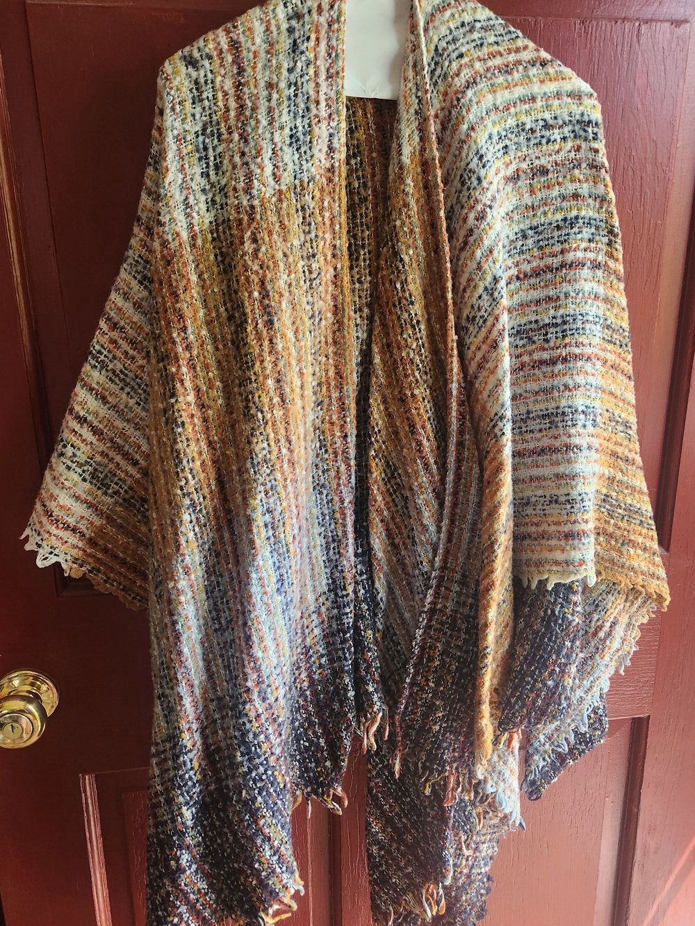 Multicolor Woven Shaw with Gold and Blue Accents